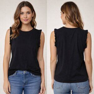 DR2 by Daniel Rainn Black Ruffle Sleeve Tank Top Sz M Like New Cotton Blend